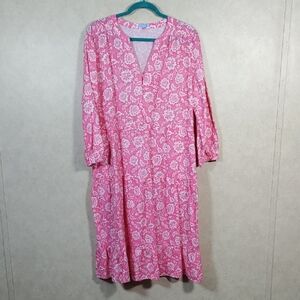 04181 J. McLaughlin pink and white floral 1/2 button tiered dress XL